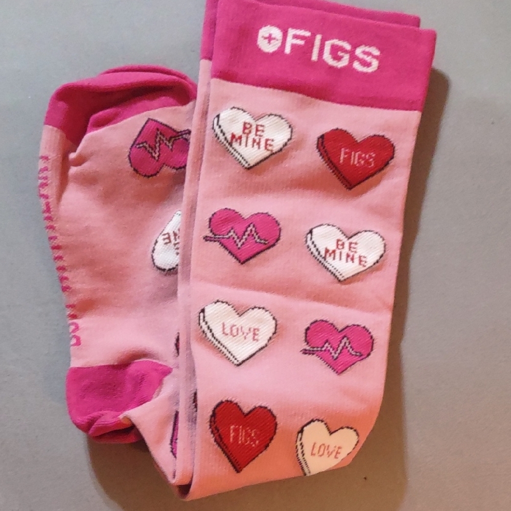 Figs Pink and Red Heart Patterned Socks